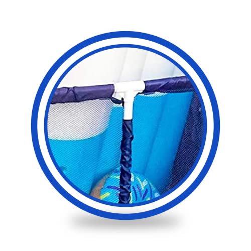 Pool Bins Outdoor Pool Floats, Balls, Toys and Equipment Rolling Mesh Organizer Storage Bin, Large (35" W x 25.4" L x 37.5" H), Blue/White