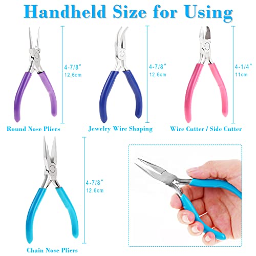 Jewelry Pliers, Shynek 4pcs Jewelry Making Tools Kit with Needle Nose Pliers/Chain Nose Pliers, Round Nose Pliers, Wire Cutters and Bent Nose Pli