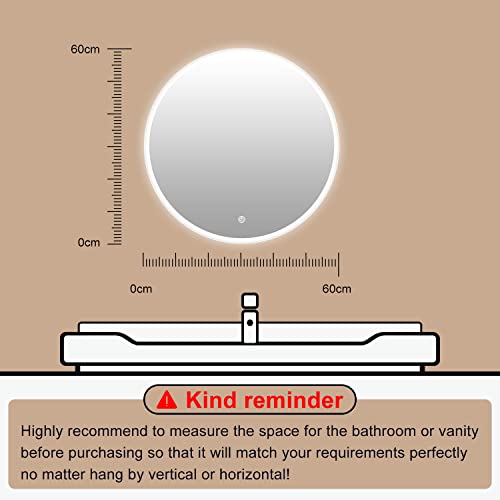 S·BAGNO 600mm Diameter Modern Round Illuminated LED Bathroom Mirror, with Built-in Bluetooth Speaker, Dimming Function, Demister pad and Touch Se