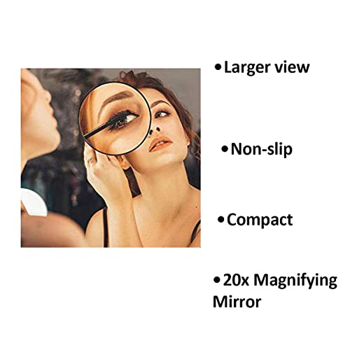 HAJTECH 20X Magnifying Mirror for Precise Makeup - Travel Vanity Mirror -Compact Cordless Portable & Durable Tool- for Bathroom Shaving Eyebrow T