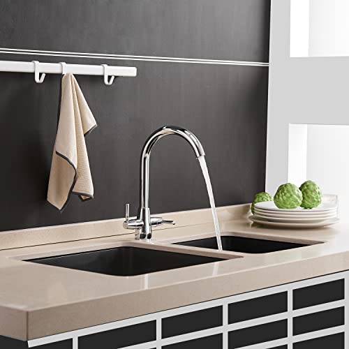 Kitchen Tap Mixer for Kitchen Sink Monobloc Tap Dual Lever 360 Swivel Chrome Kitchen Sink Taps UK Standard 1 Hole Deck Mount with 20 Inch Flexi T