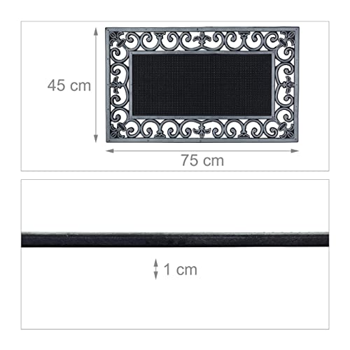 Relaxdays Antique Style Retro Look Metallic Doormat Rubber, 75x 45 cm, Door Mat Inside & Outside, Non-Slip, Silver