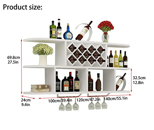 EYLINK Wall Mounted Wine Rack, Industrial Vintage Hanging Wine Shelf, Solid Wood Wine Rack with Stemware Glasses Holder, Multipurpose Storage Dis