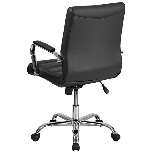 Flash Furniture Executive Office Chair, Ergonomic Office Chair, Contoured and Height Adjustable Leather Seat, Chrome Arms and Tilt Lock Lever, Bl