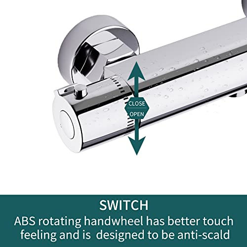 MORADO Thermostatic Shower Mixer, Thermostatic Bath Shower Mixer, Shower Taps, Mixer Shower Bar with Anti-Scald Control Valve, Chrome, Brass