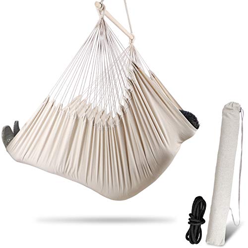 Chihee Hammock Chair Swing Chair Strong Metal Collapsible Spreader Bar Portable Hanging Chair Max 330 lbs Comfy Seat Patio Lawn Chair Cotton Blen