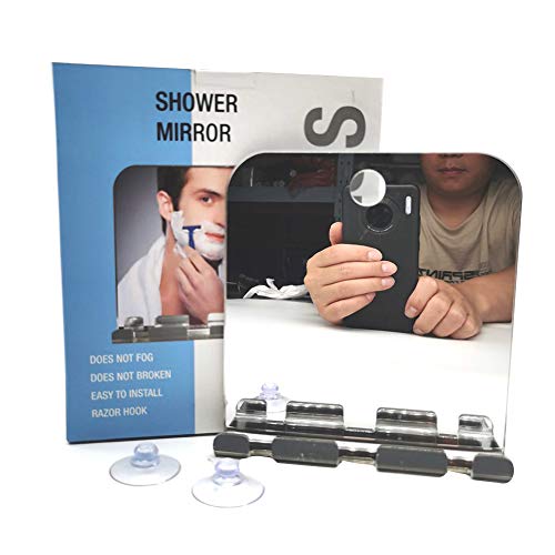 Fiacvrs Shower Mirror Shatterproof Small and Simple Acrylic Mirror with Suctioncup, Best Bathroom Anti-fog Wall-mounted Home Mirror with Razor To