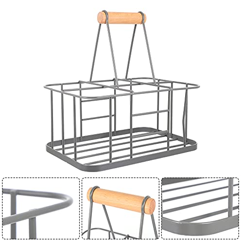 Tomaibaby 6 Milk Bottle Holder, Metal Wire Wine Bottle Carrier with Wooden Handle, Rustic Farmhouse Wine Milk Bottle Caddy Doorstep Milk Crate Ba