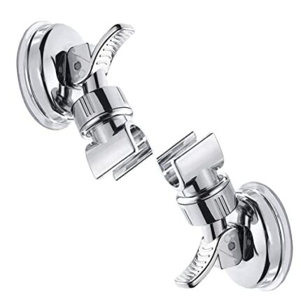 2 Pcs Shower Head Holder Adjustable Suction Cup Shower Head Bracket with Chrome Polished Bathroom Wall Head Holder Mount for Bathroom
