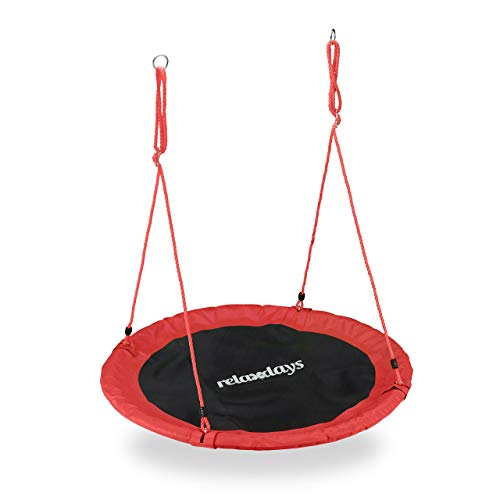 Relaxdays Outdoor Nest Swing for Kids & Adults, 110 cm, for Up To 100 kg, Round Swing, Red