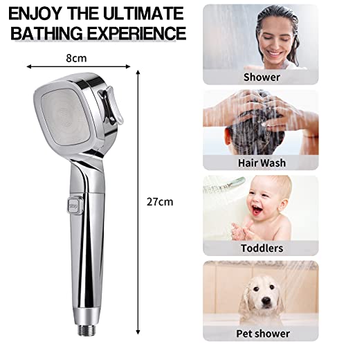 Minicoco Shower Head High Pressure Shower Heads with Shower Filter Core, 4 Spray Modes and Pause Switch Design for Power Shower Head to Increase