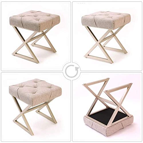 FGHOEV Makeup Stool, Upholstered Vanity Footstool Side Table Seat Dressing Chair with Golden Metal