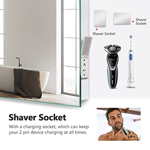 EMKE 500 x 700mm LED Illuminated Bathroom Mirror with Shaver Socket | Touch Switch | Demister Pad, Wall-Mounted Vanity Multifunction Mirror, Ener