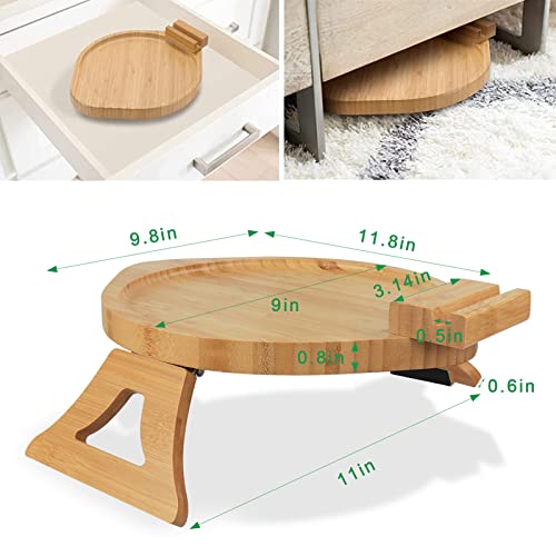 NewFree Bamboo Sofa Arm Tray Table, Tray Sofa Table for Wide Couches, Sofa Table with Rotating Phone Holder, Portable Stable Couch Armrest Sofa T