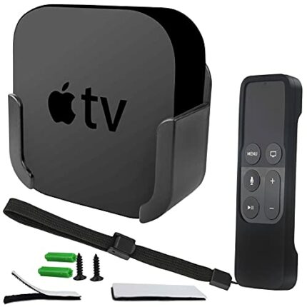 Pinowu Wall Mount Bracket Holder with Siri Remote Case Compatible with Apple TV 4/4K(4th Gen) (Black)