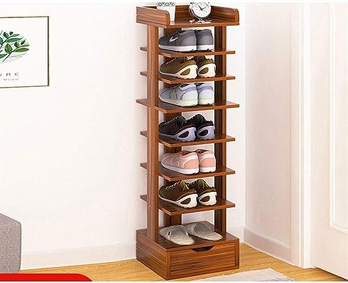 KRHINO Shoe Rack 8 Tier Shoe Rack With Drawer Modern Shoe Cabinet Home Furniture Hallway Vertical Space-saving Shoe Storage (Color : Sandalwood)