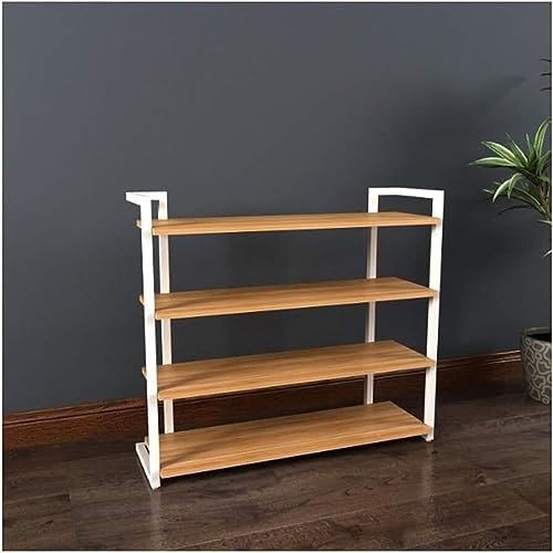KRHINO Shoe Rack Simple Assembly 4 Tiers Board Shoe Rack With Handle Shoe Storage Cabinet Organizer For Home Shoes (Color : Schwarz)