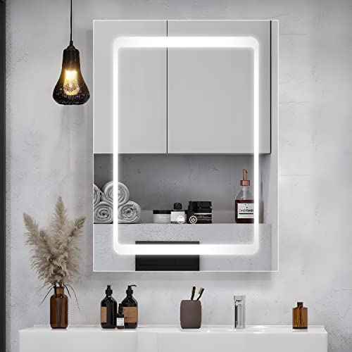 Janboe Illuminated Led Mirror Cabinet for Bathroom,Led Medicine Cabinet,Made of Stainless Steel,Wall Mounted Medicine Cabinet with Touch Swith, 3