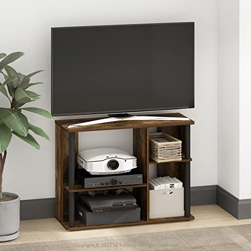 Furinno Stand with Plastic Poles for TV up to 40-Inch, Engineered Wood, Amber Pine/Black