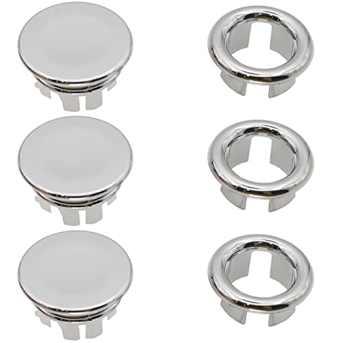 LRMYS Wash Basin Overflow Ring Set, Chrome Plating Round Overflow Hole Cover for Bathroom Kitchen Sink Toilet Washing Basin, 6 Pack 3 Rings & 3 C