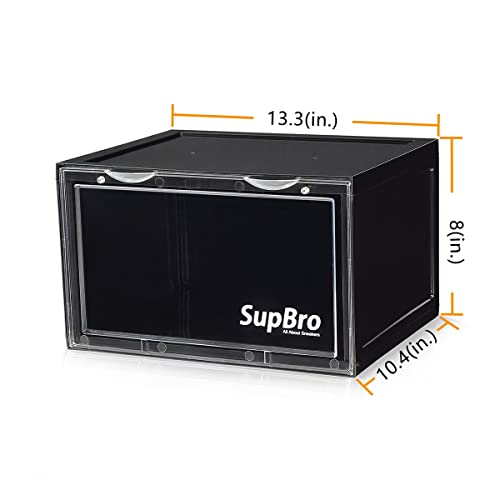 SupBro Collection Crate - Easy Access Storage Shoes Box -Plastic Foldable Stackable Sneaker Display Storage with Reflective Logo Clear Side Open