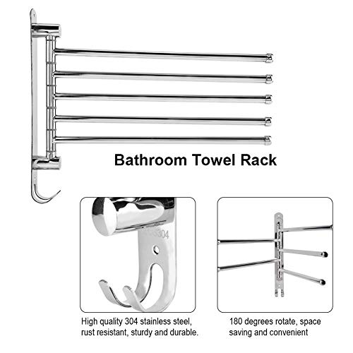 Cafopgrill Stainless Steel Bath Rack Wall Mounted Towel Rack Holder with Extra Long 2/3/4/5 Swivel Bars, Rotating Towel Holder for Kitchen, Bathr