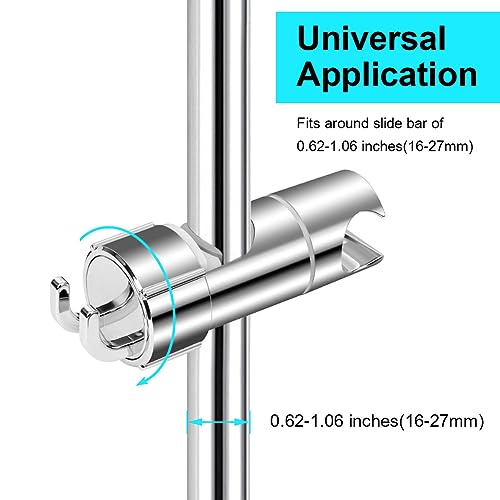 OSDUE Hand Shower Holder for 16-27MM Slide Bar, Adjustable Replacement Shower Holder, Shower Riser Rail Slider, 360° Rotation, Chrome Plated, Eas