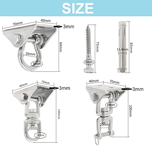 MIN-XL Heavy Duty Swing Hangers, Stainless Steel Swing Hook for Ceiling Wooden Porch, Gym Yoga Suspension Hooks, 450KG Capacity