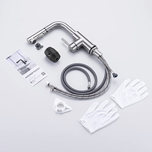 Kitchen Taps Mixer with Pull Out Spray, LONHEO 304 Stainless Steel Kitchen Tap, 360-degree Rotation Single Handle Kitchen Faucet, 2 Outlet Modes,