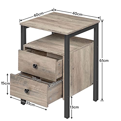 HOOBRO Bedside Table with 2 Drawers, Industrial Sofa Side End Table, Nightstand, End Table with Storage Shelves, for Living Room, Bedroom, Accent