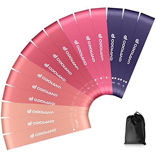 Odoland Resistance Bands Set of 15 for Men and Women, 3 Set Exercise Pilates Loop Rump Bands with 5 Different Resistance Levels for Fitness, Work