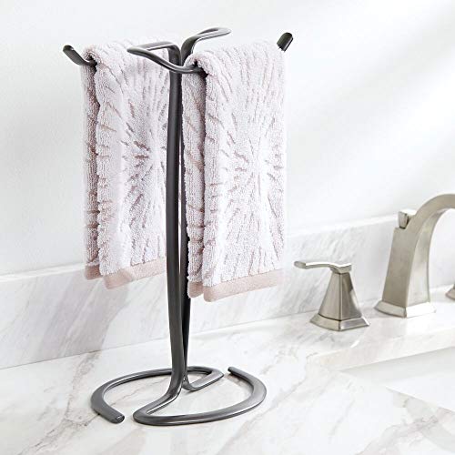 mDesign Standing Towel Rack – 2-Sided Small Towel Stand for Handtowels and Facecloths – Bathroom Towel Rack for Storing and Drying Towels – Graph