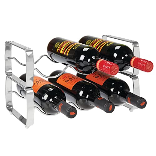 mDesign Set of 2 Wine Rack – Stackable Metal Wine Shelf for up to 3 Bottles – Convenient Shelf for Wine Bottles and More – Graphite Grey