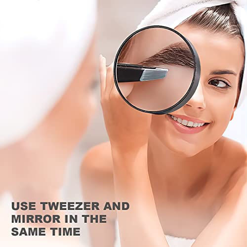 MUJGAN Magnifying Mirror and Tweezers Kit, 10X Magnifier Compact Mirrors with Suction Cups, Travel Mirror for Makeup, Eyebrow Tweezing, Blackhead