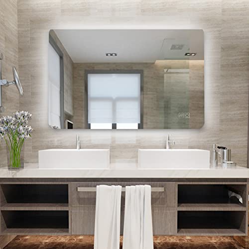 MIQU 500 x 700 mm Bathroom Mirror with Led Lights, Illuminated Makeup Wall Mounted Mirror with Touch Sensor & Demister Anti-Fog for Bath, Bedroom