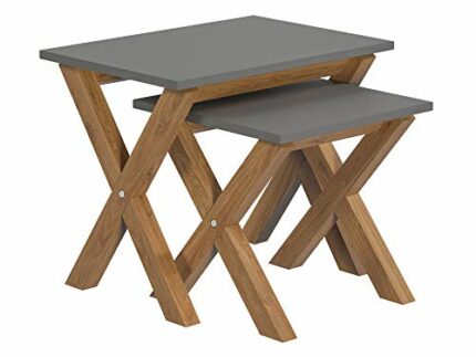 Amazon Brand - Movian Rectangular Nest of Tables, Natural Solid Oak Legs and Grey Color Painted Top, 60 cm x 43 cm x 44.8 cm / 42 cm x 43 cm x 36