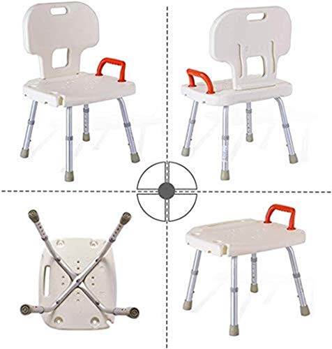 Bath Stools,Shower Stool Bath Chair Bathroom Seat with Armrests with Backrest Adjustable Height Portable Lightweight Aluminum Non-Slip Housing Be