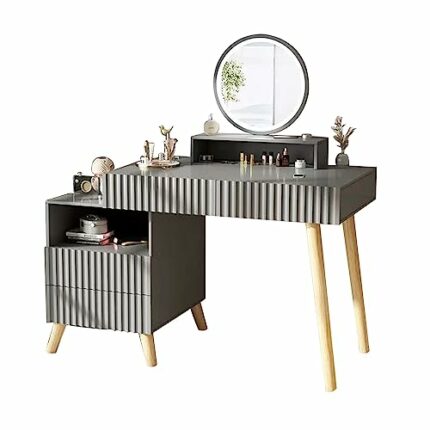 HAWEWE Vanity Set With Round Lighted Mirror Makeup Vanity Dressing Table With 4 Drawers Vanity Desk For Bedroom Living Room