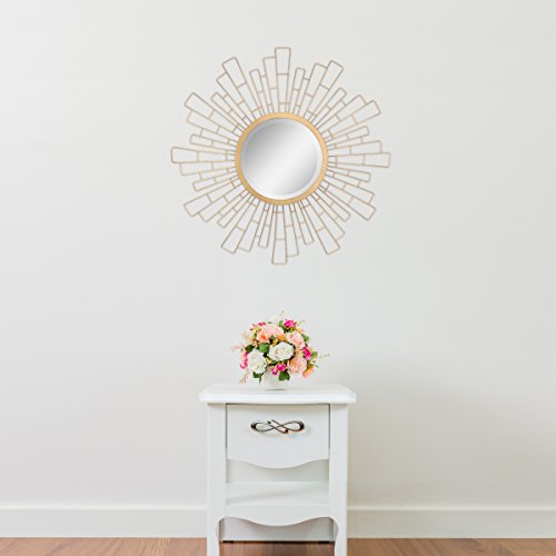 Stonebriar Round Decorative 23.6" Geometric Metal Sunburst Hanging Mirror for Wall, Antique Gold