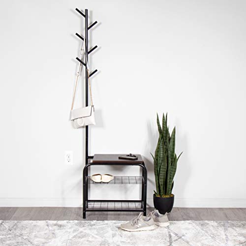 Milliard Coat Rack, Cloakroom Hallway Cabinet with 2 Tier Shoe Rack - Organized Storage for Coats, Clothes, Bags (Metal, Industrial Style)