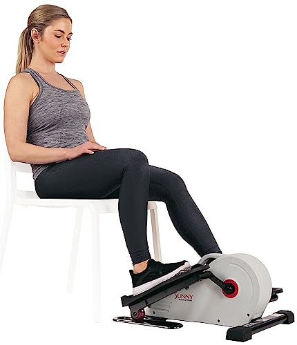 Sunny Health & Fitness Magnetic Under Desk / Standing Elliptical Machine, Portable Mini Elliptical W/ Resistance and LCD Monitor, Built-in Wheels