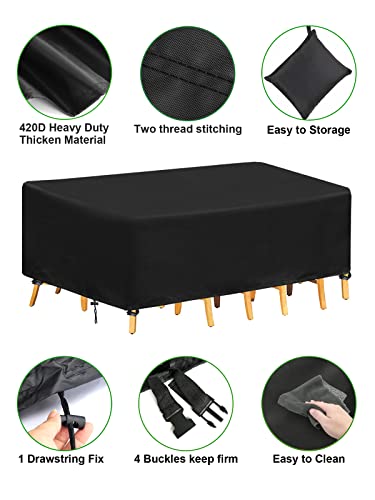 Tesmotor Garden Furniture Covers Waterproof, 420D Oxford Fabric Patio Furniture Set Covers Extra Large Outdoor Furniture Cover for Table Chairs S