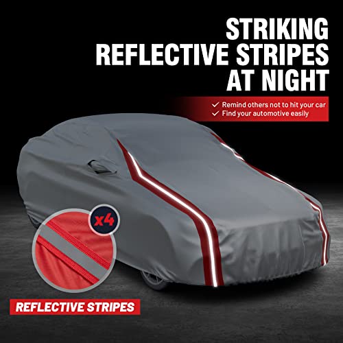 Favoto Waterproof Car Cover Outdoor Sedan Cover Universal Fit 177-194 Inch Right Side Zipper Design Sun Protection Waterproof Windproof Dustproof
