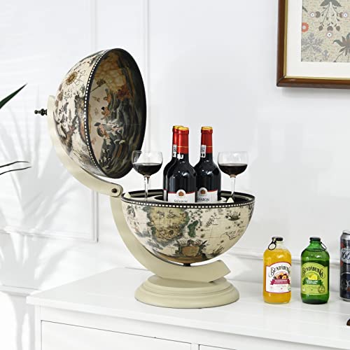 GiantexUK Tabletop Globe Shaped Wine Stand, Mini Wooden Wine Beverage Bottle Holder, Bar Storage Cabinet for kitchen, Dining Room and Living Room