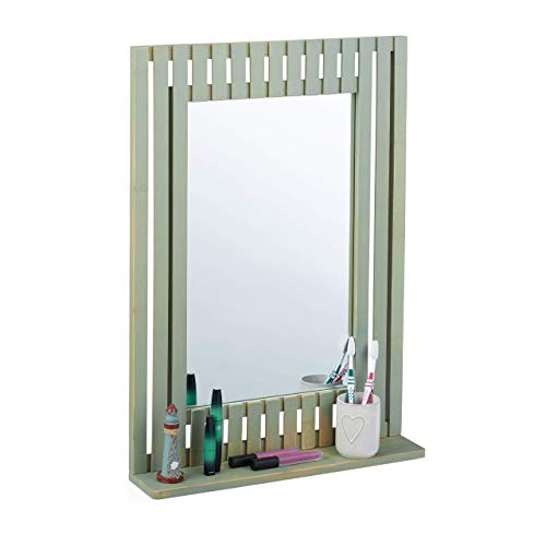Relaxdays Bamboo Wall Mirror with Shelf, Rectangular, Bathroom, Hallway, HWD: 70 x 50 x 10.5 cm, Green