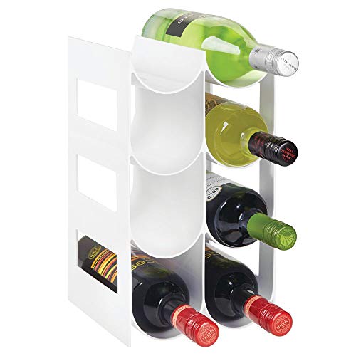 mDesign Wine Rack — Water and Wine Bottle Holder for Worktops, Pantries and Fridges — Wine Storage Rack with 4 Tiers and 8 Slots — White