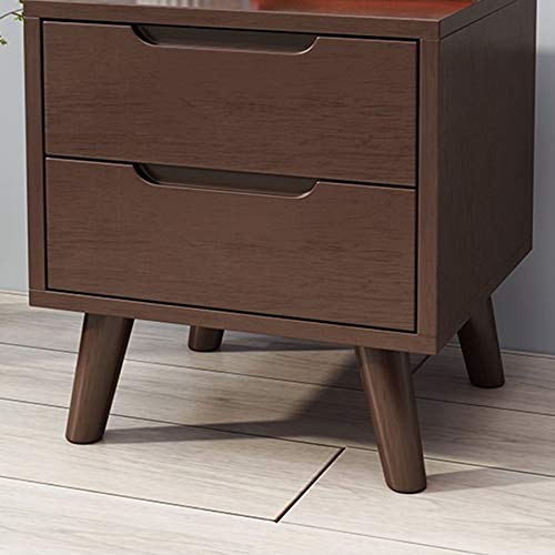 maozi All Solid Wood Bedside Table with Double Drawer Storage Cabinet, Simple and Bedroom Mini Bedside Table, Walnut Color