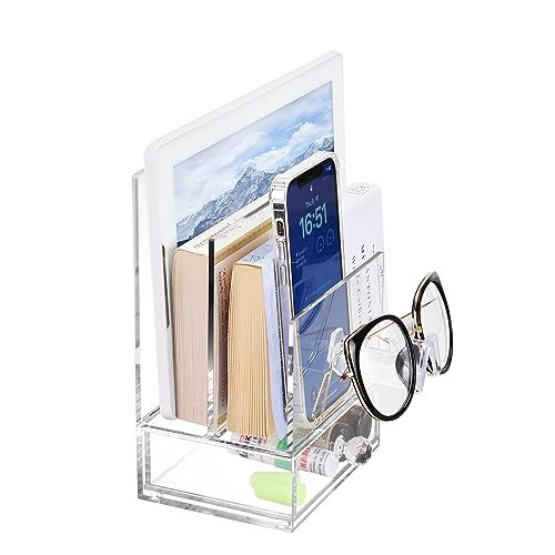 Ikee Design Premium Acrylic Nightstand Organizer Drawer with Dual-Slot -Bedside Acrylic Drawer Organizer for Phone, I-pad, Eyeglasses, Books-Eyew