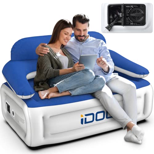iDOO Inflatable Sofa with Backrest, Inflatable Chair Camping with Built-in Pump, Portable 3 Seaters Blow Up Sofa for Outdoor Party, Inflatable Ai