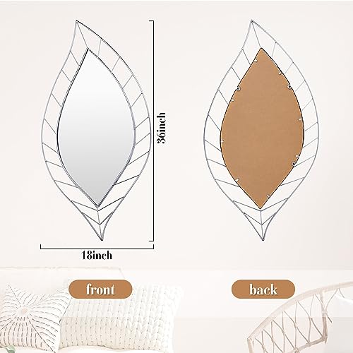 Chunful 2 Pack Wall Mirrors 36 x 18 Inch Decorative Leaf Mirror Artistic Modern Mirror Leaves Shaped Mirrors Decor for Living Room, Bedroom, Bath